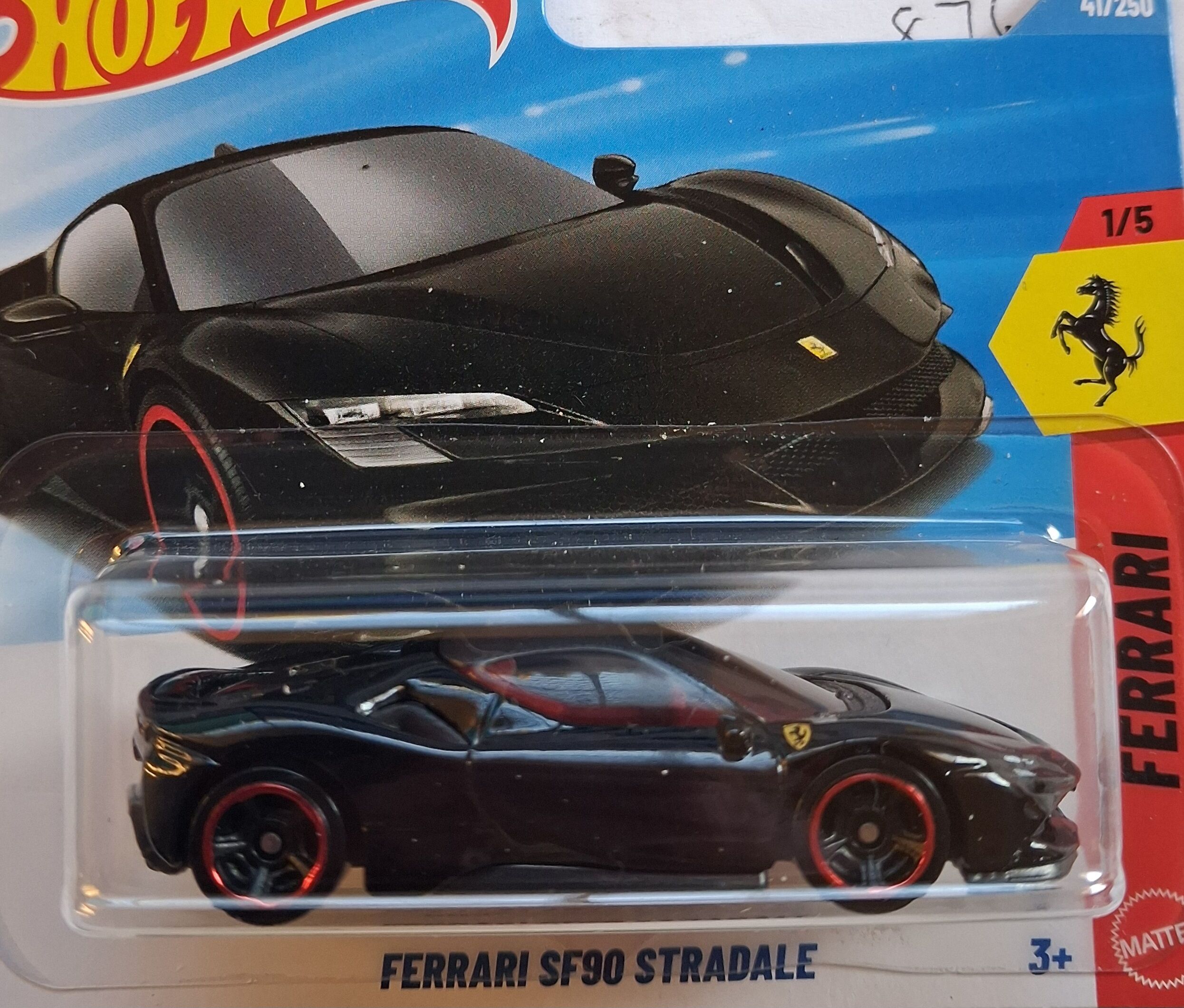 Shop the Hot Wheels Ferrari SF90 Stradale — the first Ferrari casting under Mattel's new 2025 license. Available in Rosso Corsa, Grigio Silverstone, Blu Tour de France & Nero Daytona. 1:64 scale diecast. In stock now. Perfect for collectors and Ferrari fans.